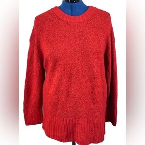 Women Zara Knit Wool Pullover Sweater Red Sz Med Oversized Tunic Ribbed Hem